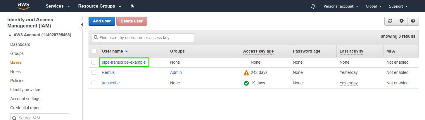AWS IAM Users page