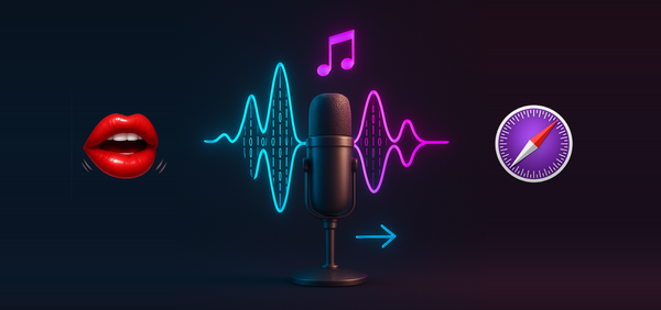 Illustration depicting sound traveling from talking red lips to a microphone and then to the Safari Technology Preview logo